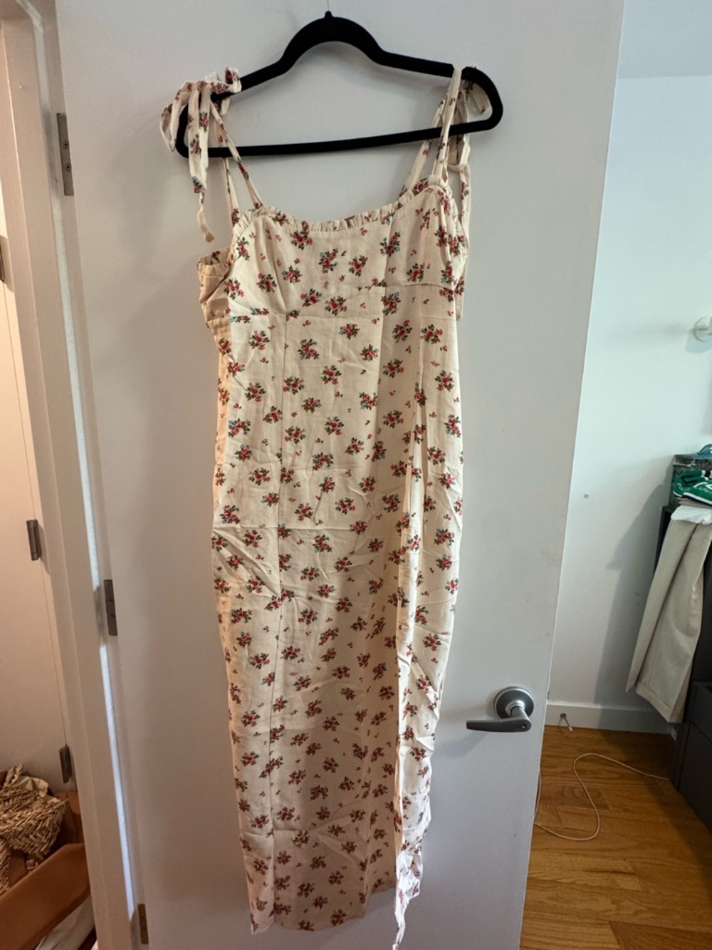 Zara Cream Maxi Dress with Red Floral Print